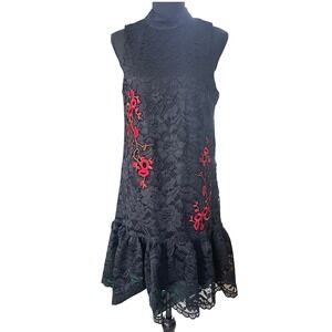 Nicole Miller Black Lace Shift Dress Size 10 Black Floral Gothic Cocktail Party